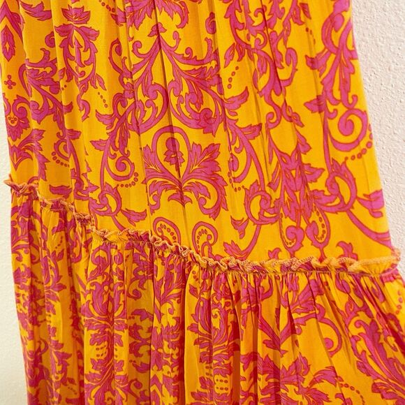 ATL Able The Label Dress Anthropologie Orange Pink Smocked Maxi Strapless Medium - Picture 4 of 6